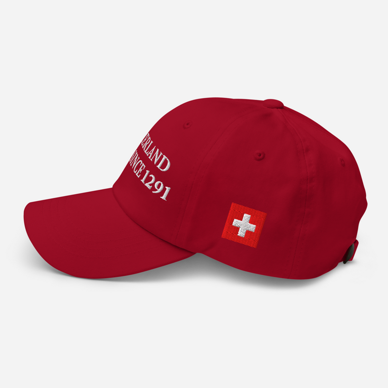 Cappellino Switzerland Great Since 1291 con bandiera svizzera ricamata sul lato destro