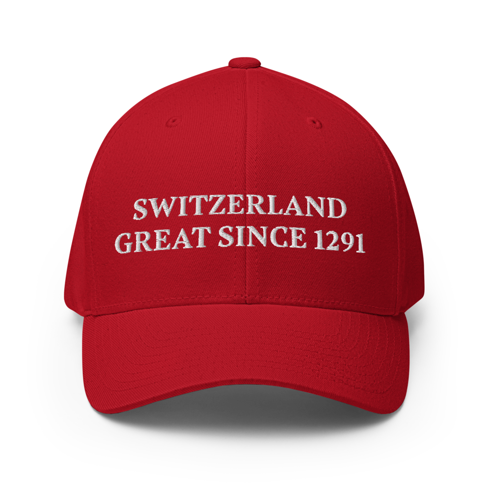 Switzerland Great Since 1291 Flexfit, cappellino ricamato ispirato al look diventato virale ai Mondiali 2026 — vista frontale