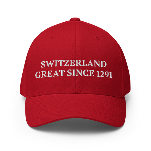 Switzerland Great Since 1291 Flexfit, cappellino ricamato ispirato al look diventato virale ai Mondiali 2026 — vista frontale