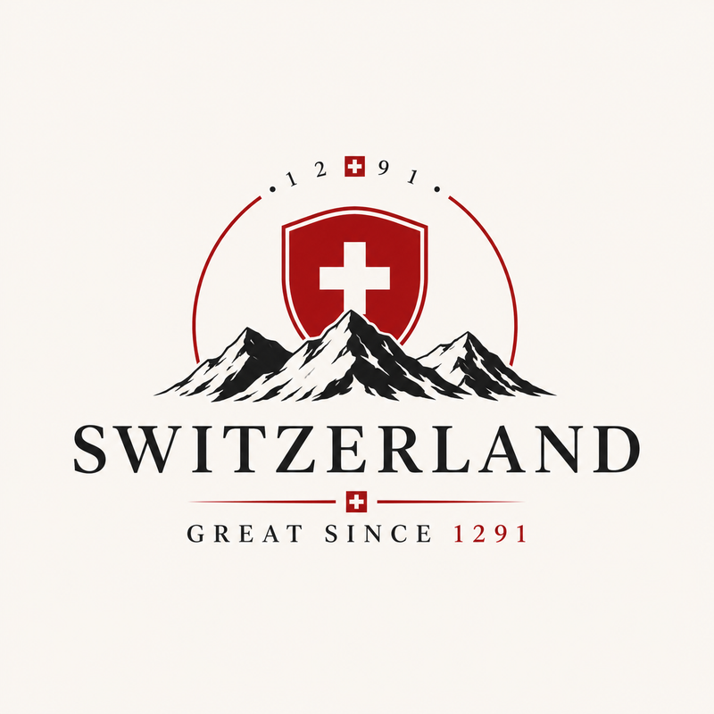 Logo ricamato Switzerland Great Since 1291 con croce svizzera